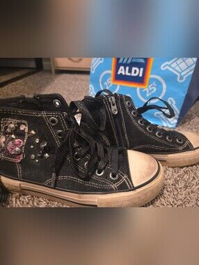 Black High-Top Canvas Sneakers with Side Zipper